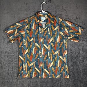 Pride Of Hawaii Surfboard Print Shirt Large Men Blue VTG Aloha Button Up